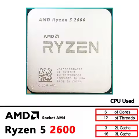 R5 2600 AMD Used Ryzen 5 2600 3.4 GHz GAMING Zen+ 0.012 65W YD2600BBM6IAF Socket AM4