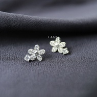 Stone flower earrings with 1 small stone SILVER S925 LANN E308