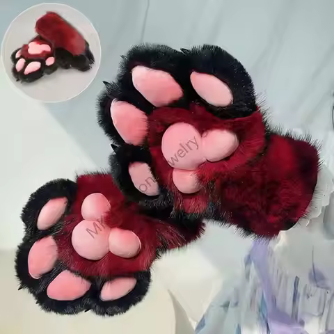 Q6PF Plush Furry Dog Paws Gloves With Claw Animal Foxes Paws Mittens Fursuit Paws