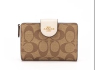 🇨🇦 Coach Medium Corner Zip Wallet In Signature Canvas Light Brown / White C0082 for Work Party Casua
