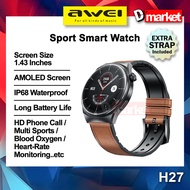 Awei H27 Sport Smart Watch 1.43 Inch AMOLED HD Screen Bluetooth Calling Sport Heart Rate Fitness Wat