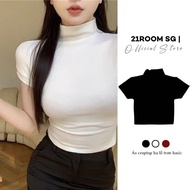 A49 Basic Plain Turtleneck T-shirt Slim Form Short Sleeve White Knit Casual Wear Soft High Quality E