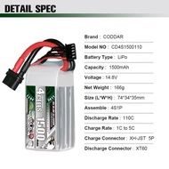 CODDAR 4S 1500MAH 14.8V 110C LiPo Battery XT60