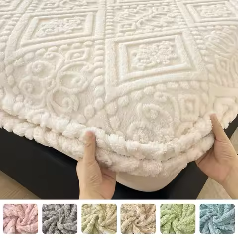 Plush Mattress Cover For Bed,stretch Soft Material Fitted Sheet, Keep Warm,dust Protector,machine Wa