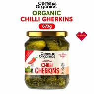 Ceres Organics Organic Pickled Chilli Gherkins 670g | Preserved Vegetables | Certified Organic | Veg