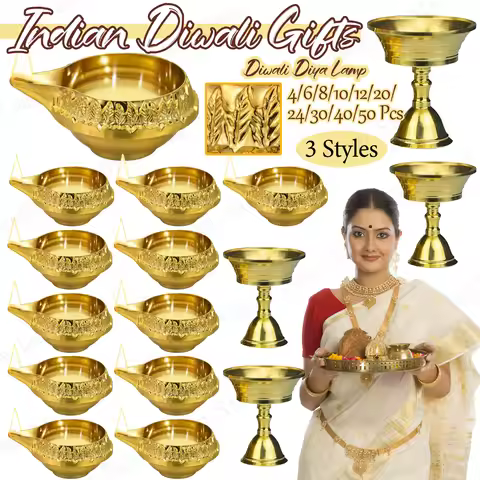4-50Pcs Diwali Diya Lamp Brass Oil Lamp Copper Butter Lamp Holder Traditional Indian Oil Lamp for Pu