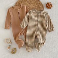 Newborn Baby Girl/Boy Soft Knit Round Neck Long Sleeve Romper & Pants 2 Pieces Set Brown 3 To 6 Mont