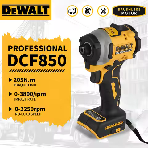 DEWALT DCF850 Cordless Impact Driver 20V 205Nm 3250RPM 1/4 Inch Hex Driver for Construction Screw Fa