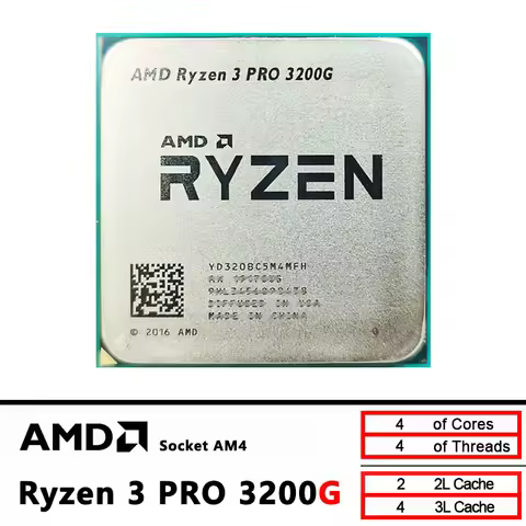 AMD Ryzen 3 PRO 3200G New R3 PRO 3200G 3.6 GHz GAMING Zen+ 0.012 Quad-Core Quad-Thread 65W CPU L3=4M