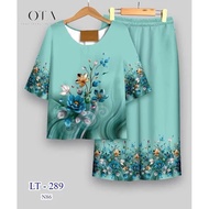 Set bộ dài gấm xước cao cấp thời trang trung niên sang trọng áo cổ rộng tay lở in hoa văn chất vải đ