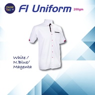 CORPORATE UNIFORM WHITE/NAVY BLUE/MAGENTA 65% POLYESTER/35% VISCOSE COLLAR SHORT SLEEVE F12600 OREN 