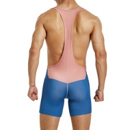 sandbank Men Sports Wrestling Singlet Sleeveless Jumpsuit Patchwork Shorts Singlet for Men Wrestling