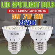 2PCS 9W E27 LED Light Bulbs Cool/Warm White MR16 Spotlight 220V B22 Recessed GU10 Candle Lamp GU5.3 