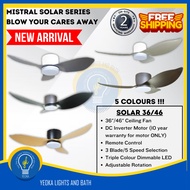 MISTRAL Ceiling Fan SOLAR Series 36/46 inch| 3 Blade ABS, DC Motor, Remote Control, 3 Light Colours