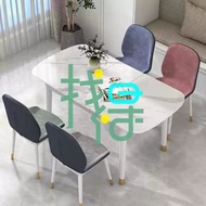 餐桌椅奶油風亮光岩板伸縮折疊組合白色極簡約輕奢實木小戶網紅電(白色 80CM 單桌無電磁爐款+4張蝴蝶椅 不包安裝）230041B
