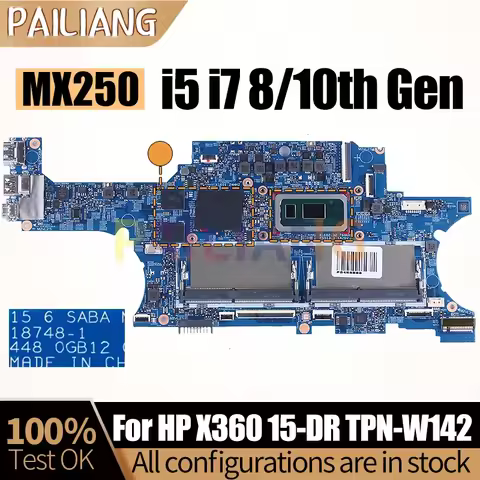 For HP X360 15-DR TPN-W142 Notebook Mainboard Laptop 18748-1 i5 i7 8/10th Gen MX250 L53568-601 Mothe