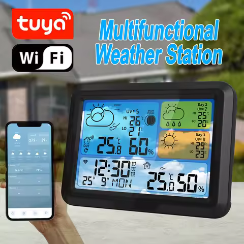 Wi-Fi Weather Station 5.3inch Wireless Indoor/Outdoor Thermometer with Sensor TUYA APP Control Suppo