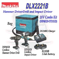 MAKITA DLX2221B 18V BRUSHLESS HAMMER DRILL DRIVER SET/ 18V 3.0AH/ HAMMER DRILL DRIVER + IMPACT DRIVER