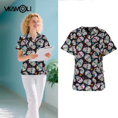 Clearance Sale Halloween Doctor Nurse Uniform Scrubs Tops Clinical Operating Room Workwear Clinical 