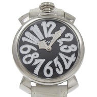 【日本直送】Gaga Milano MANUALE 40 手錶 5020 不鏽鋼 x 壓紋皮革 黑色 石英 指針式顯示 黑錶盤 男性【二手】