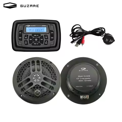 GUZARE Marine Waterproof Bluetooth Receiver Radio Stereo Combo 6.5'' Boat Speakers,7 Options Availab