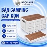 Ngoc Anh Household Folding Camping Table Combined with 56L Storage Bin with MDF Wood Surface, Multi-