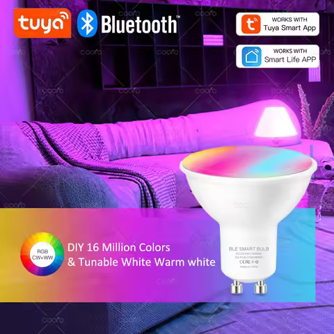 COOLO Tuya Smart Life GU10 Bluetooth Smart LED Light Bulbs RGB W+C 5W Dimmable Lamps AC 220V App Rem