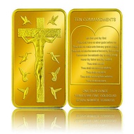 Jesus Christ Cross Gold Bar 10 Commandments 24K Gold Replica Bullion Bar Gold Clad Coin High Quality