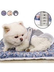 1入暖藍色星紋小寵物墊,厚實柔軟狗貓加熱睡墊,雙面法蘭絨和羊毛絨填充寵物床,適合小型和中型狗