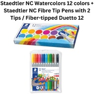 Staedtler NC Watercolors 12 colors + Staedtler NC Fibre Tip Pens with 2 Tips / Fiber-tipped Duetto 1