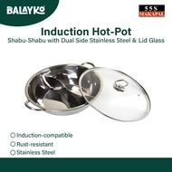 Balayko l 555 2 in1 Induction Hot-Pot Shabu-Shabu with Dual Side Stainless Steel & Lid Glass 9778