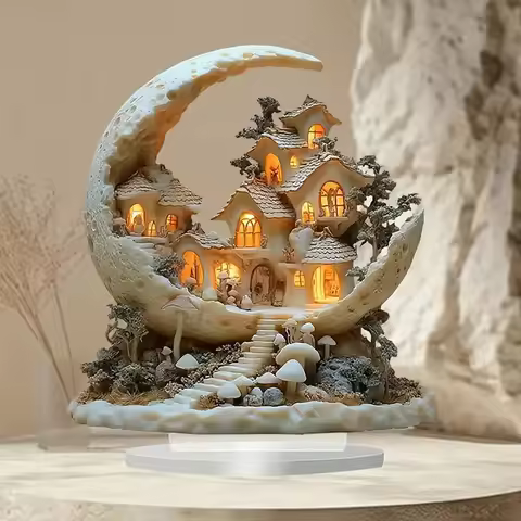 2D Planet Moon House Lent Hot Acrylic Living Room Bedroom Home Decoration Ornaments Holiday Decorati