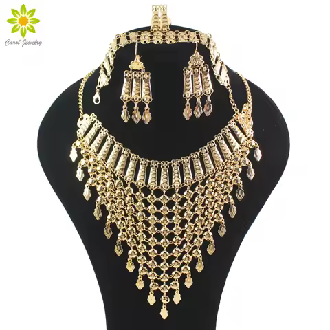 2024 New Design Dubai Gold Color Fashion Wedding Bridal Accessories Costume Necklace Set African Cos