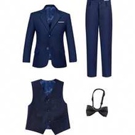 Boys Suits 4-Pieces Suit Set Toddler Tuxedos Dresswear Ring Bearer Outfit Wedding Blazer Pants Shirt