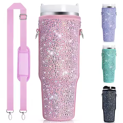 1 water bottle bag with sparkling diamond, suitable for Stanley 40oz water bottle holder bag with ha