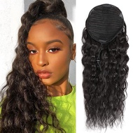 Corn Wave Human Hair Clip in Ponytail Extension, 10A Black Drawstring untuk Wanita, 3C Curly Wavy Ha