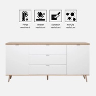 VHIVE Hamburg 1.4m Sideboard - 140cm 2 Door 3 Drawers Oak White Walnut  Storage Cabinet Cupboard