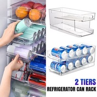 屯京 - 罐裝汽水收納架 雙層透明自落款飲料架 冰箱滾動式分類儲物盒 雪櫃可樂啤酒收納手提籃膠盤