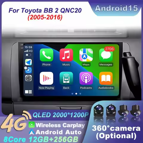 For Toyota bB 2 QNC20 2005-2016 Car Navigation GPS Android 15 Wireless Carplay Auto Radio Video Play