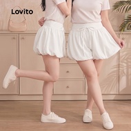 (Trendy) Lovito Casual Shorts Plain Bow Draped Shorts for Women L88AD101