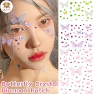 QC Ice Transparent Aurora Mesh Butterfly Diamond Sticker - Fantasy Bow Rhinestone Tattoos Decals - D