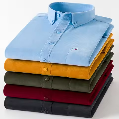 New 100% Cotton Corduroy Shirt Mens Casual Long Sleeve Regular Fit Business Dress Shirts For Male Co