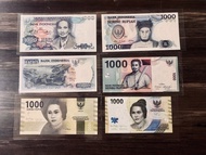 UANG KERTAS KUNO 1000 RUPIAH SET TAHUN 1980 1987 1992 2000 2016 2022