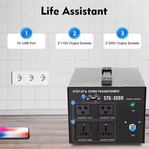 STU-3000 Heavy Duty Voltage Converter 3000W Voltage 220V-110V 110V-220V Step Up/ Down Transformer Co