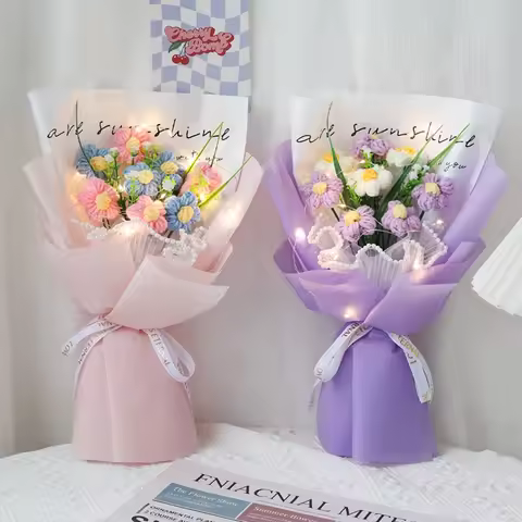 Artificial Flower Crochet Bouquet Eternal Flowers Valentine's Day Graduation Bouquet Wedding Guest G