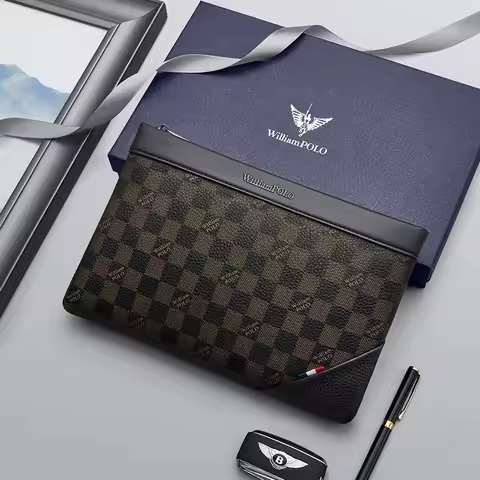 Men gift clutch leather clutch bag men's clutch business leather bag with wrist strap luxury brand W