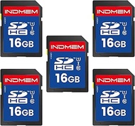 INDMEM 16GB SD Card (5 Pack) SDHC Flash Memory Card UHS-I U1 Class 10 High-Speed Full HD Video Compa