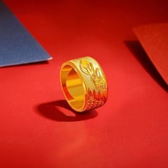 Cincin emas 916 Domineering Dragon Pattern Ring Men Women Style Ring Gold 916  Wide Face Ring