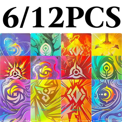 6/12PCS Riftbound League Of Legends Rune cards set Body Calm Chaos Fury Mind Order Textured Foil DIY