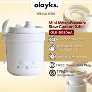 Olayks 0.6L Mini Slow Cooker Rice Cooker Ceramic Pot | Porridge Soup | 24H Preset Timer | Electric S
